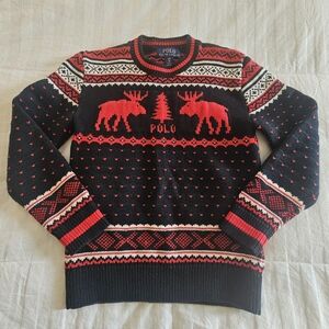Ralph Lauren Polo Cotton Moose Reindeer Fair Isle Crewneck Sweater, Small/8